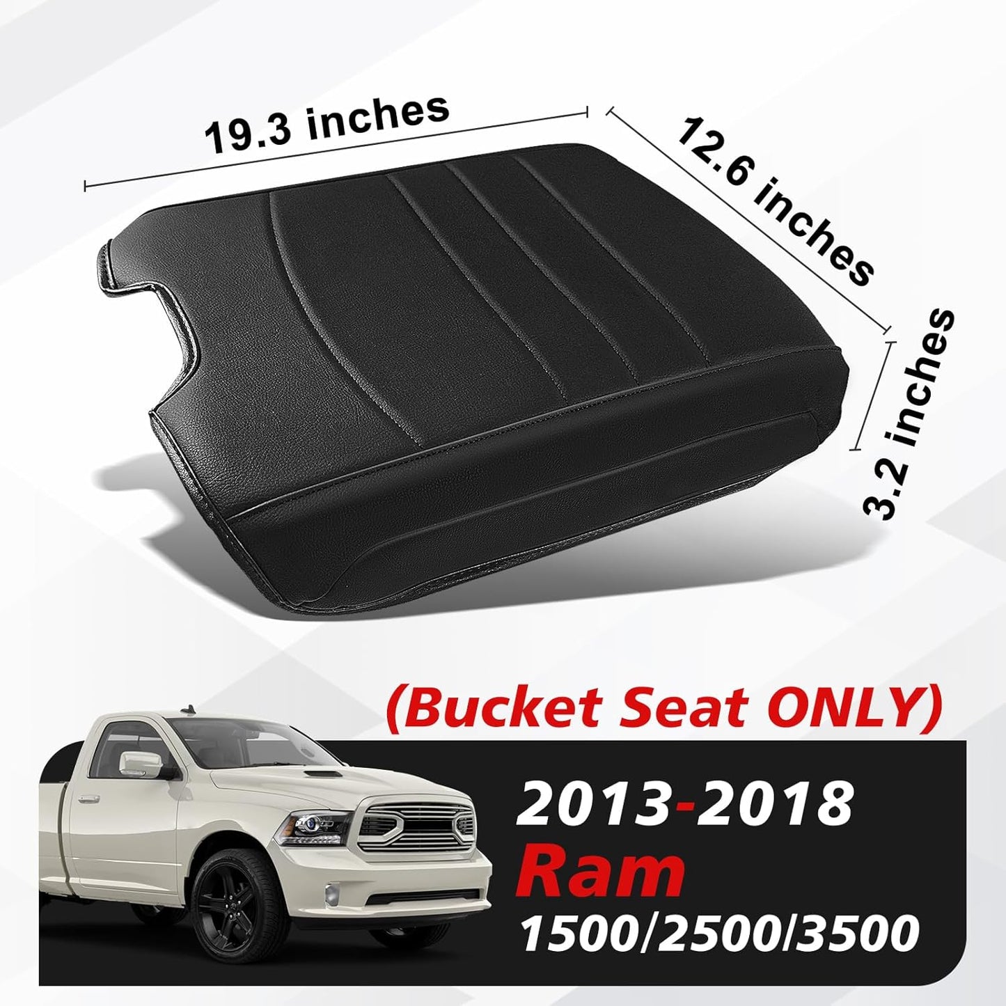 Muslogy Center Console Armrest Cover Compatible with Dodge Ram1500/2500/3500 2013-2018 Comfort Armrest Pad Arm Rest Cushion Vegan Leather Protector Regular Thick(Bucket Seat ONLY)