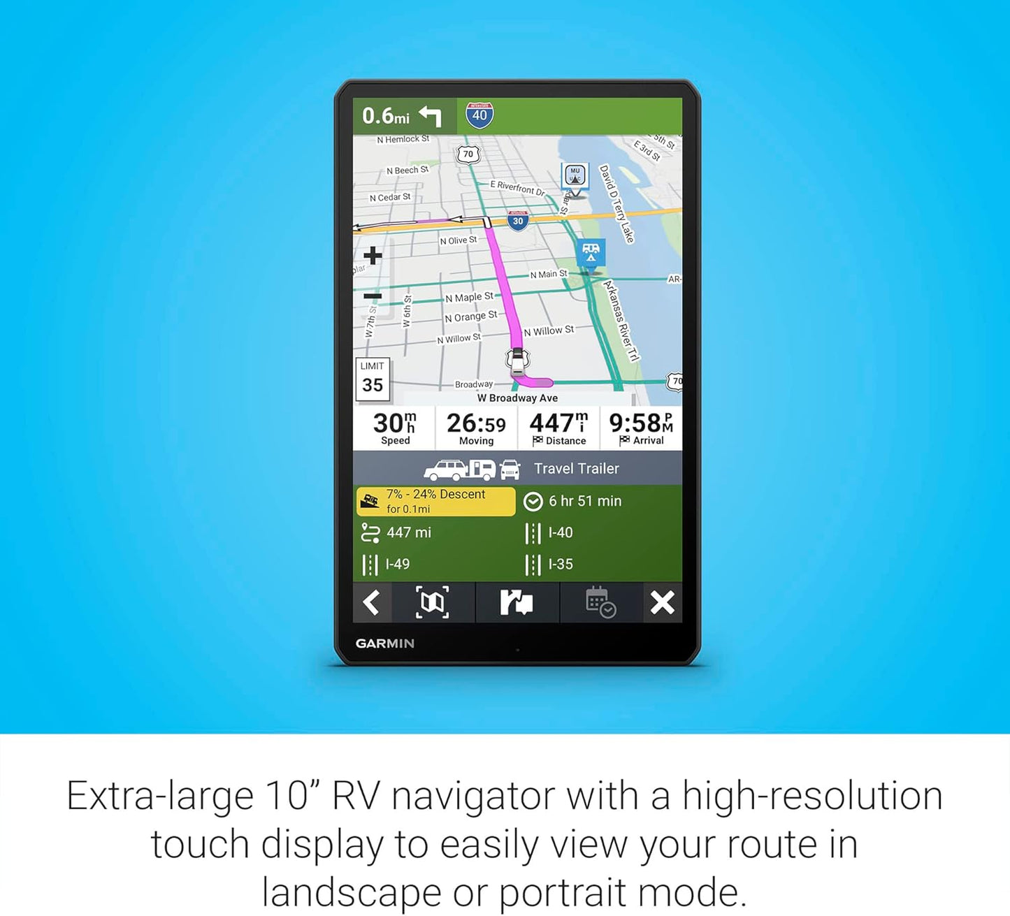 Garmin RV 1095, Extra-Large, Easy-to-Read 10” GPS RV Navigator, Custom RV Routing, High-Resolution Birdseye Satellite Imagery, Directory of RV Parks and Services, Landscape or Portrait View Display