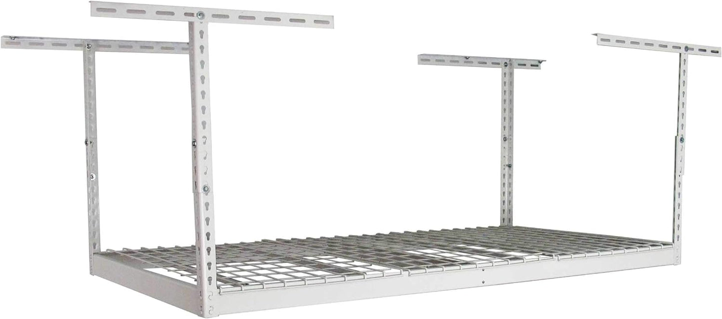 MonsterRax Overhead Garage Storage Rack - Heavy Duty 400 lb Capacity Adjustable Shelving, Easy Ceiling Mount, White (12"-45")