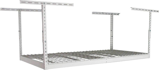 MonsterRax Overhead Garage Storage Rack - Heavy Duty 400 lb Capacity Adjustable Shelving, Easy Ceiling Mount, White (12"-45")