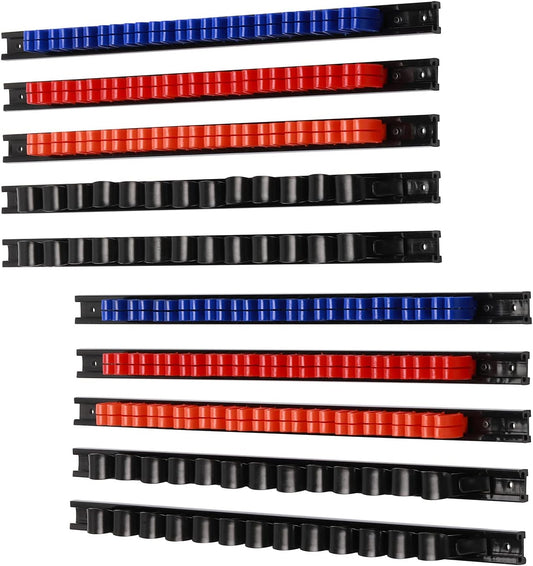 CASOMAN 10 pcs Screwdriver Organizer and Wrench Organizer, Wall Mount, Hand Tool Holder, Plastic Rail Wrench Hanger with Clips