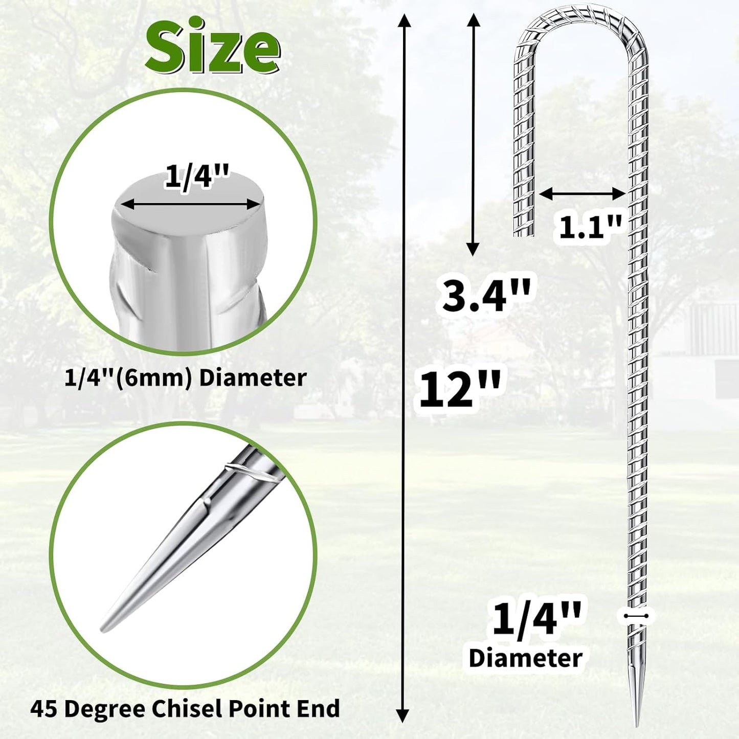 12 inch Stakes Heavy Duty 100-Pack J Hook Metal Fence Stake for Dogs Digging Tent and Outdoor Decorations Inflatables Rebar Metal Spikes for Ground