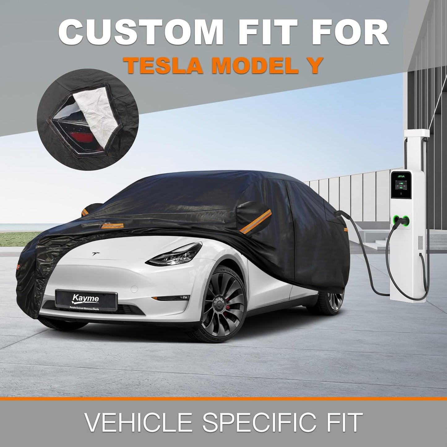 Kayme 7 Layers Car Cover Custom Fit for Tesla Model Y, Waterproof All Weather for Automobiles, Outdoor Full Car Cover Sun Rain UV Snow Protection.Black