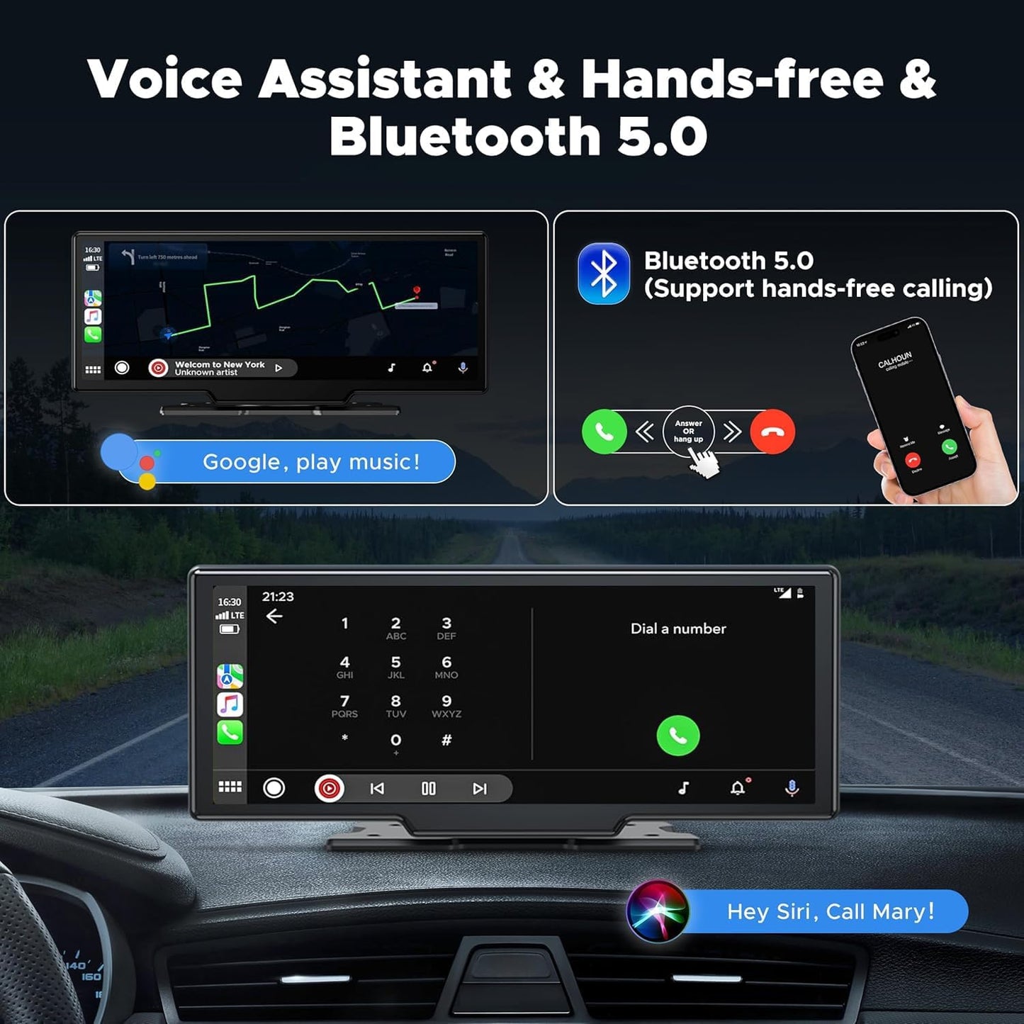 LAMTTO 9.26" Wireless Carplay and Android Auto with 2.5K Dash Cam, 1080P Backup Camera, Portable Touchscreen GPS Navigation for Car, Car Stereo Receiver with Bluetooth,AirPlay,AUX,FM,Googel,Siri