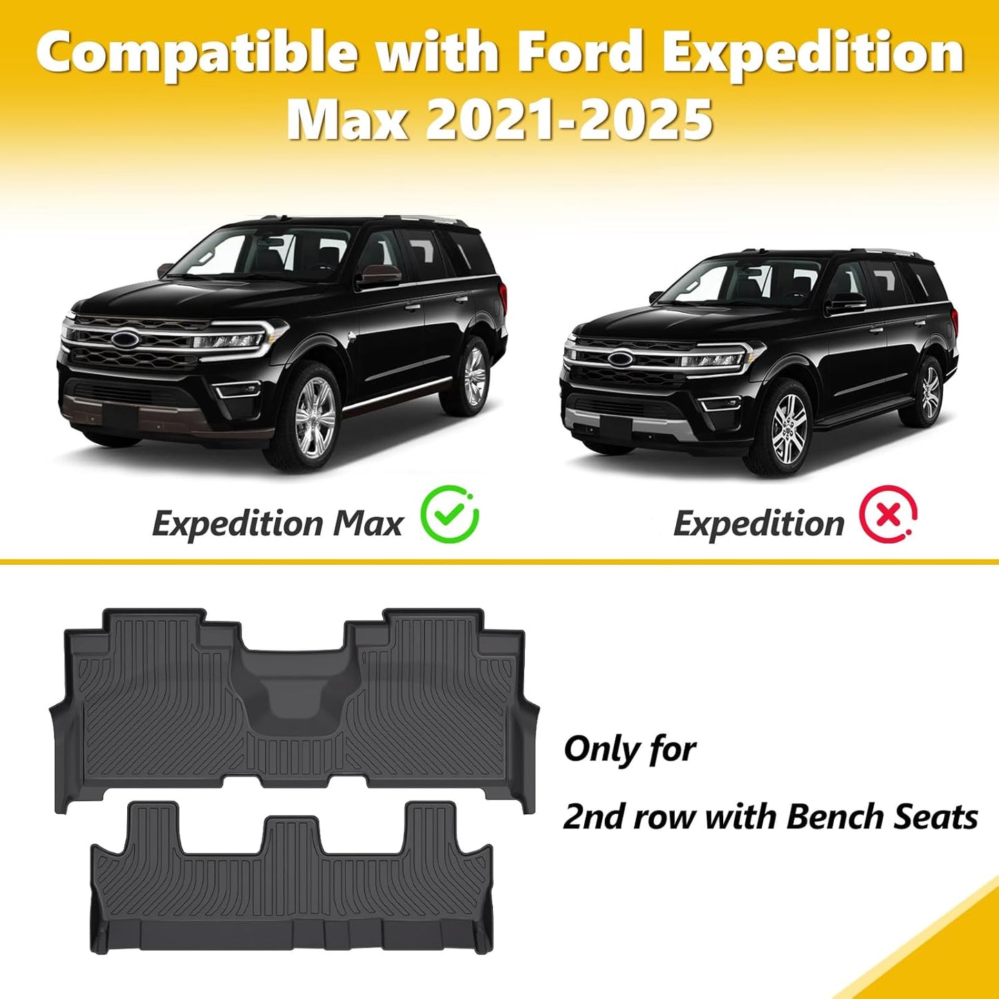 GINOWY-Floor Mats for Ford Expedition MAX 2025 2024 2023 2022 2021 Bench Seat 8 Passenger All Weather Car Floor Mats Expedition Accessories Rubber Liners