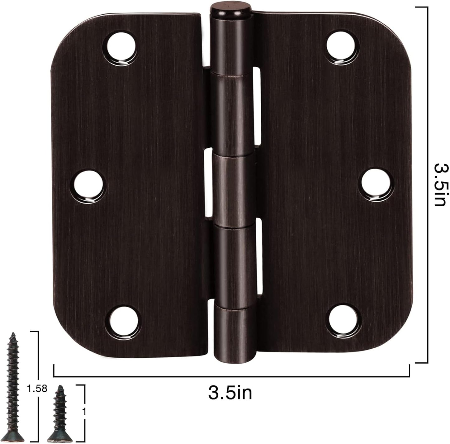6 Pack Oil Rubbed Bronze Door Hinges 3.5" x 3 1/2 Inch Black Brushed Interior Hinge Rounded 5/8" Radius Corner 3 ½"Iron Residential Standard Bedroom Bifold Single Double Doors Hardware Kit