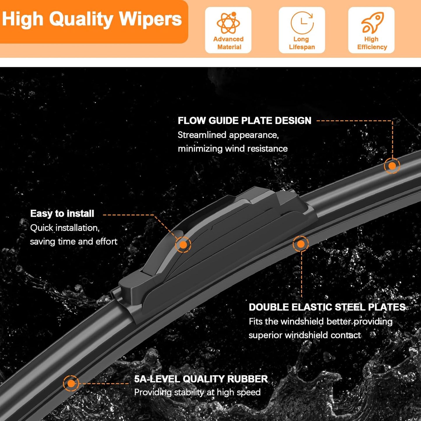 HULADAED® 26'' 20'' 14'' Windshield Wipers Replacement for Acura MDX 2023-2014,Silicone Front Rear Wiper blades for MY Car-All Weather & Quiet(3 PACK)