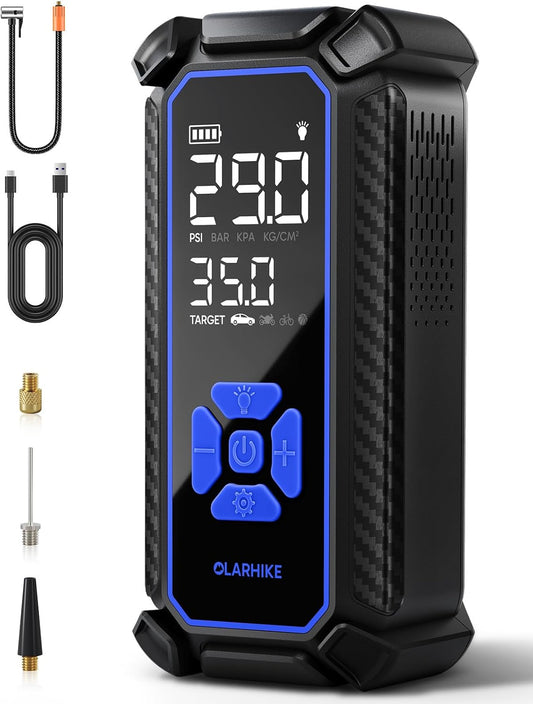 OlarHike Cordless Tire Inflator Portable Air Compressor, Quick Inflation, Air Pump for Car Tires, Pickup Truck, Motorcycle, Bicycle, Balls, Electric Pump with LED Light & Digital Pressure Gauge