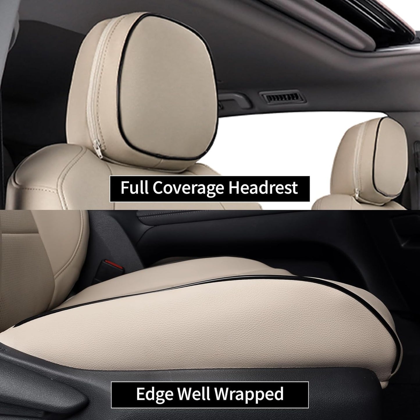 EKR Sienna Seat Covers for 2021-2025 Toyota Sienna XLE,XSE,Limited,Platinum,7 Seats,2nd Row Captain Chairs W/NO Legrest,Waterproof Seat Covers Full Set for Cars,Car Seat Protectors -Leather(Beige)