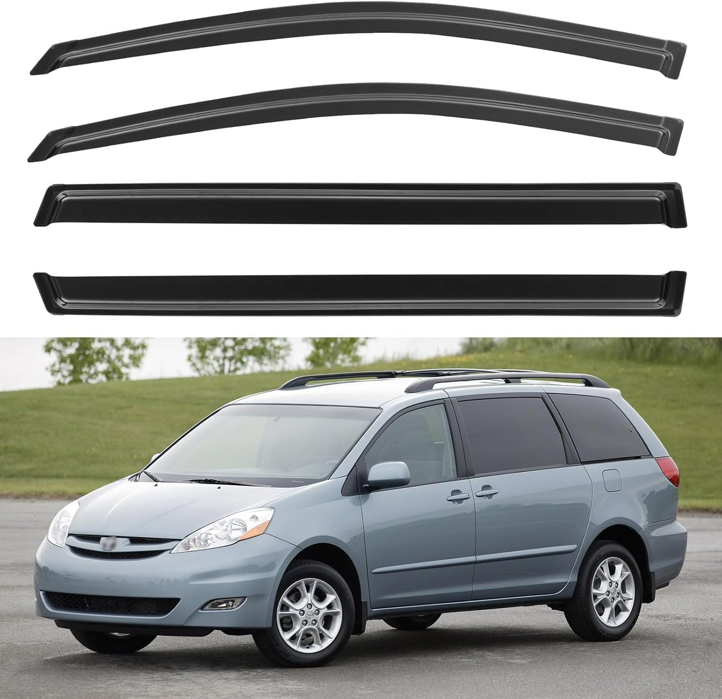 Window Visors Rain Guards Shield for 2004-2009 Toyota Sienna, Out-Channel Window Vent Wind Deflectors Visors Shades for 04 05 06 07 08 09 Sienna