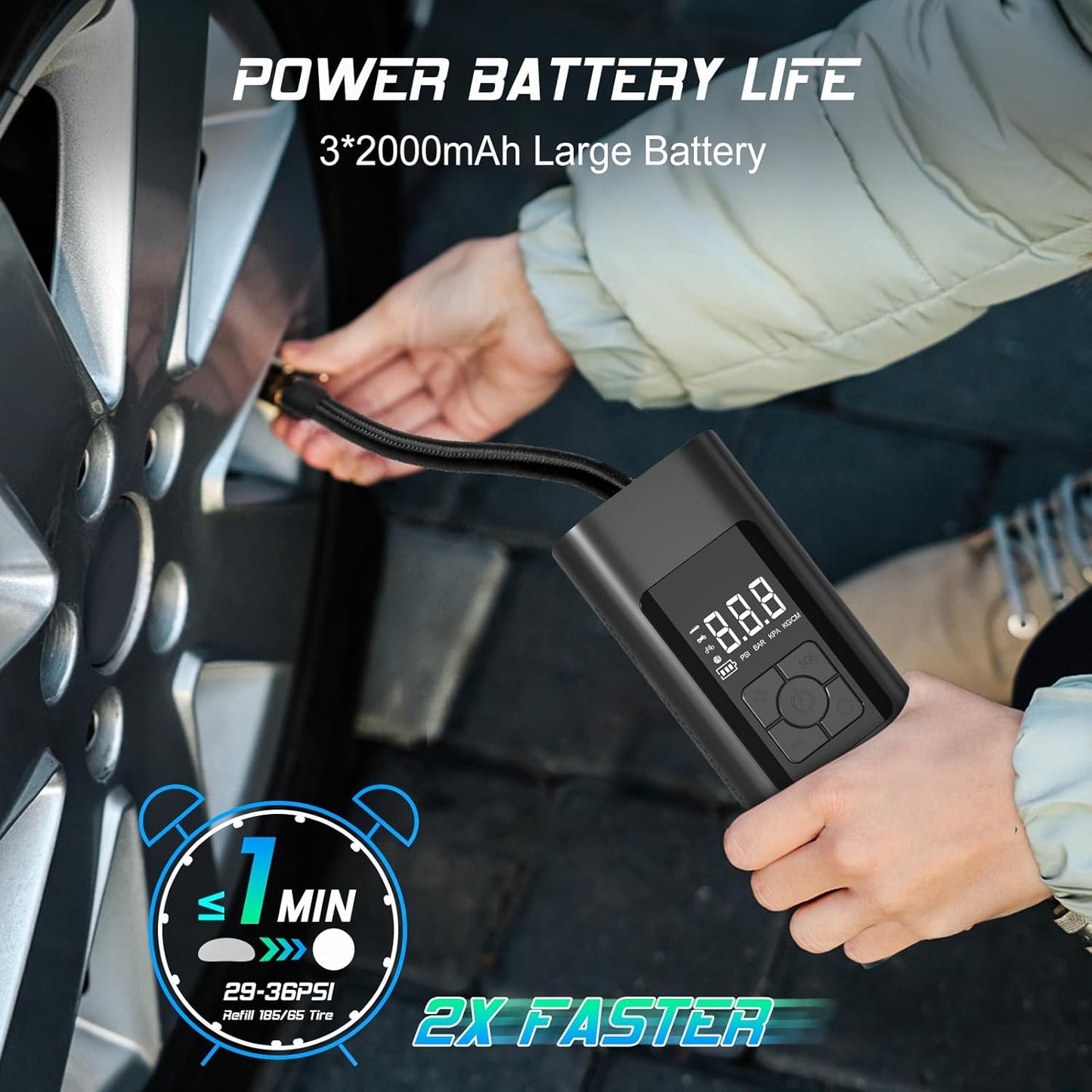 Tire Inflator Portable Air Compressor - Air Pump for Car Tires with Tire Pressure Gauge (120 PSI) - Portable Tire Inflator for Car, Tire Pump for Motorcycle, Bicycle and More