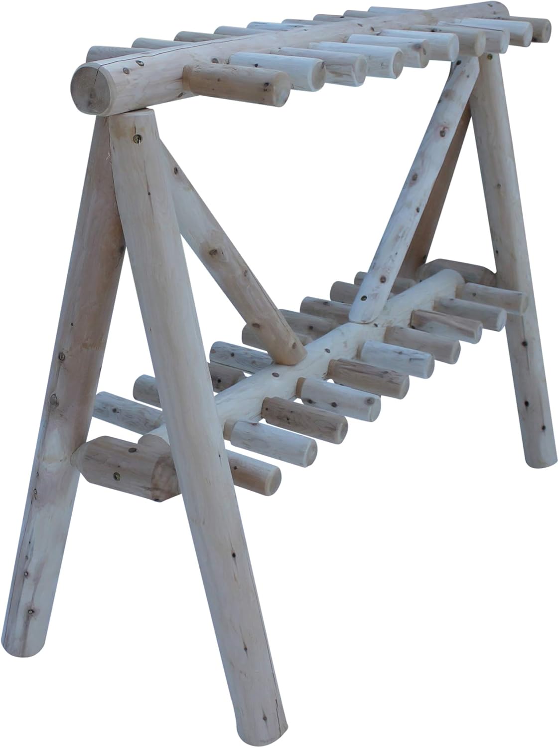 21-Place Freestanding Log Ski Rack Holder, Indoor & Outdoor Snowboard Racks, Standing Storage, Garage Racks for Snow Skis & Poles, Durable Snowboard Rack Garage Storage Organizer - Unfinished