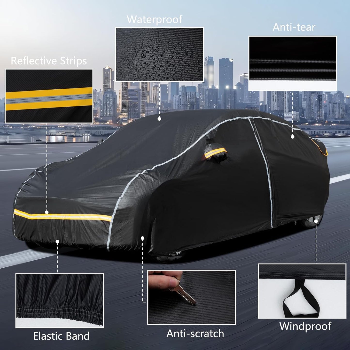 Car Cover Waterproof All Weather,6 Layers Car Covers for Automobiles, Full Exterior Cover with Zipper, Outdoor SUV Car Cover Sun UV Rain Snow Wind Protection, Fit for 192"(192*74*74 inch)SUV