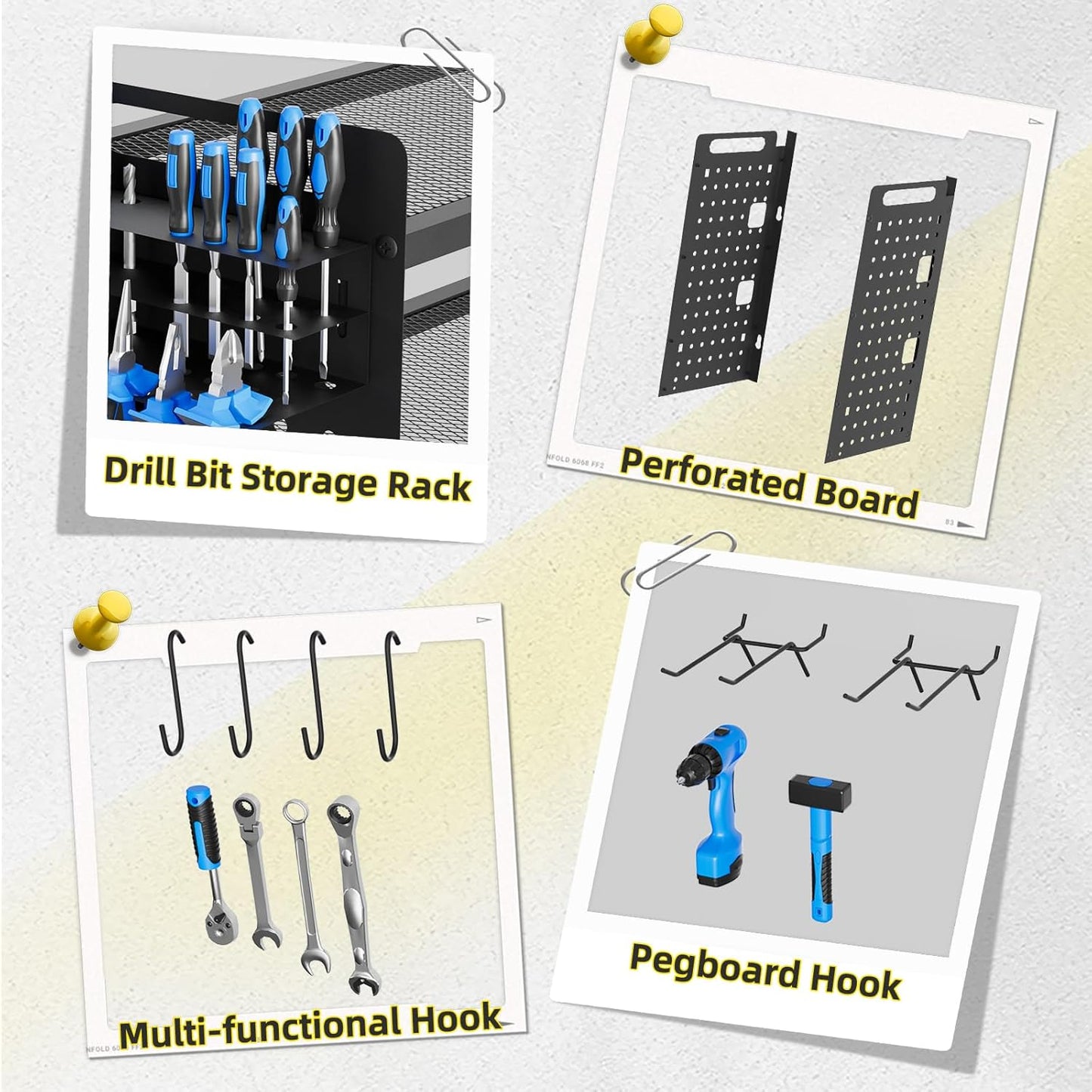 Power Tool Organizer Wall Mount with Charging Station, 4 Layers 6 Drill Holder, Heavy Duty Storage Utility Racks, Supports 600 lbs,Battery Shelf for Garage and Workbench (16 Inch 4 Drills Holder)