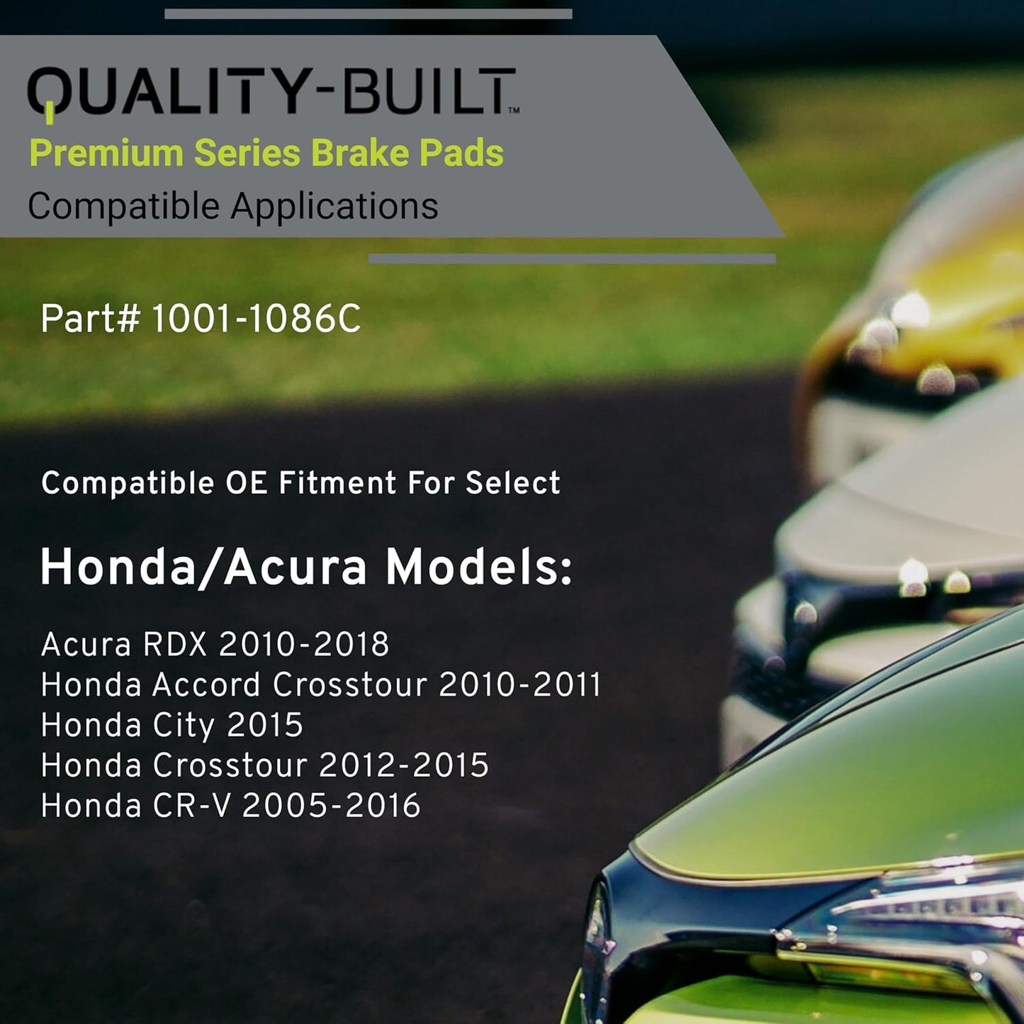 Premium Ceramic Rear Brake Pads (1001-1086C) Compatible with Acura RDX 2010-2018, Honda Accord Crosstour 2010-2011, Honda City 2015-2015, Honda Crosstour 2012-2015, Honda CR-V 2005-2016