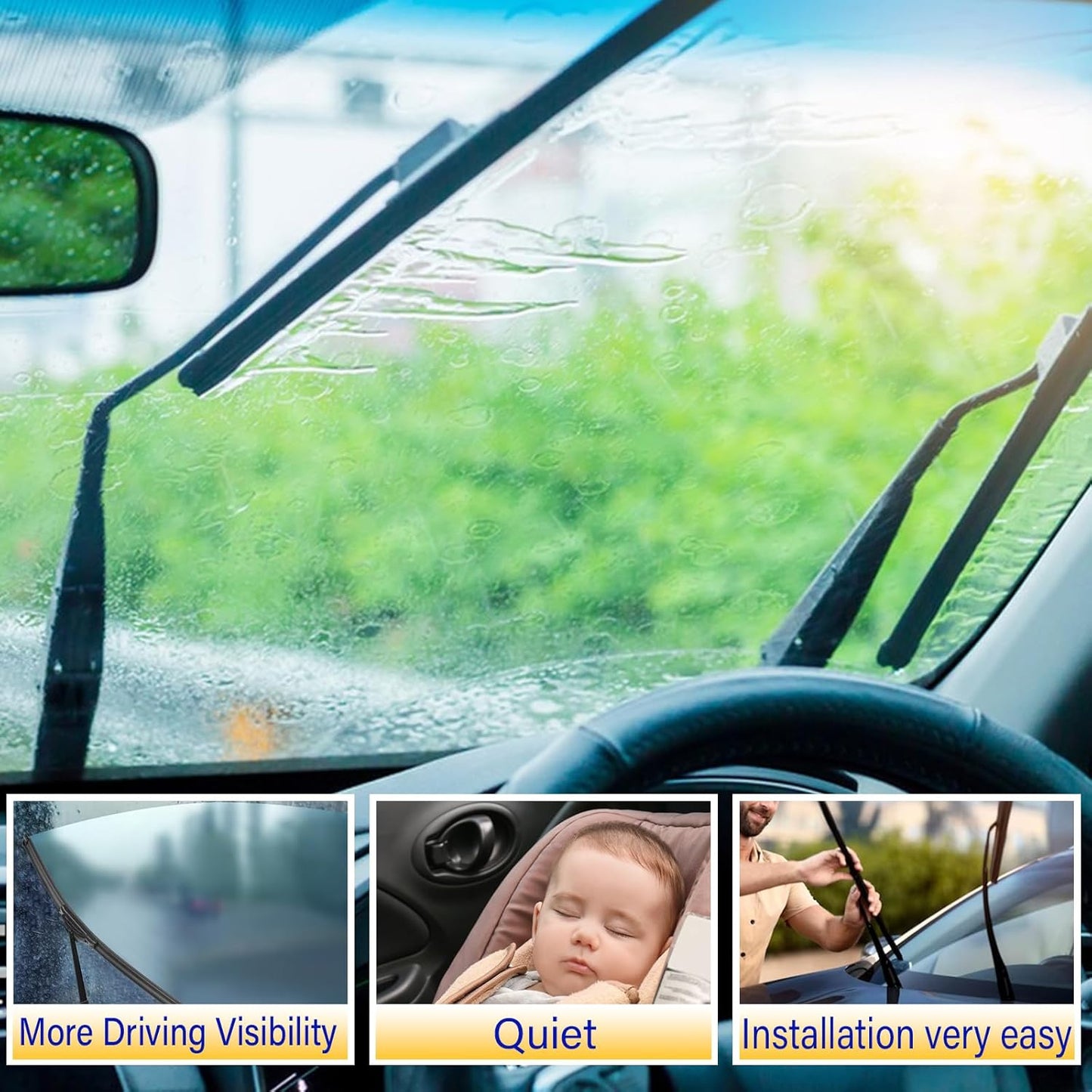 3 wipers Replacement for 2008-2012 Jeep Liberty, Windshield Wiper Blades Original Equipment Replacement - 19"/19"/14" (Set of 3) U/J HOOK