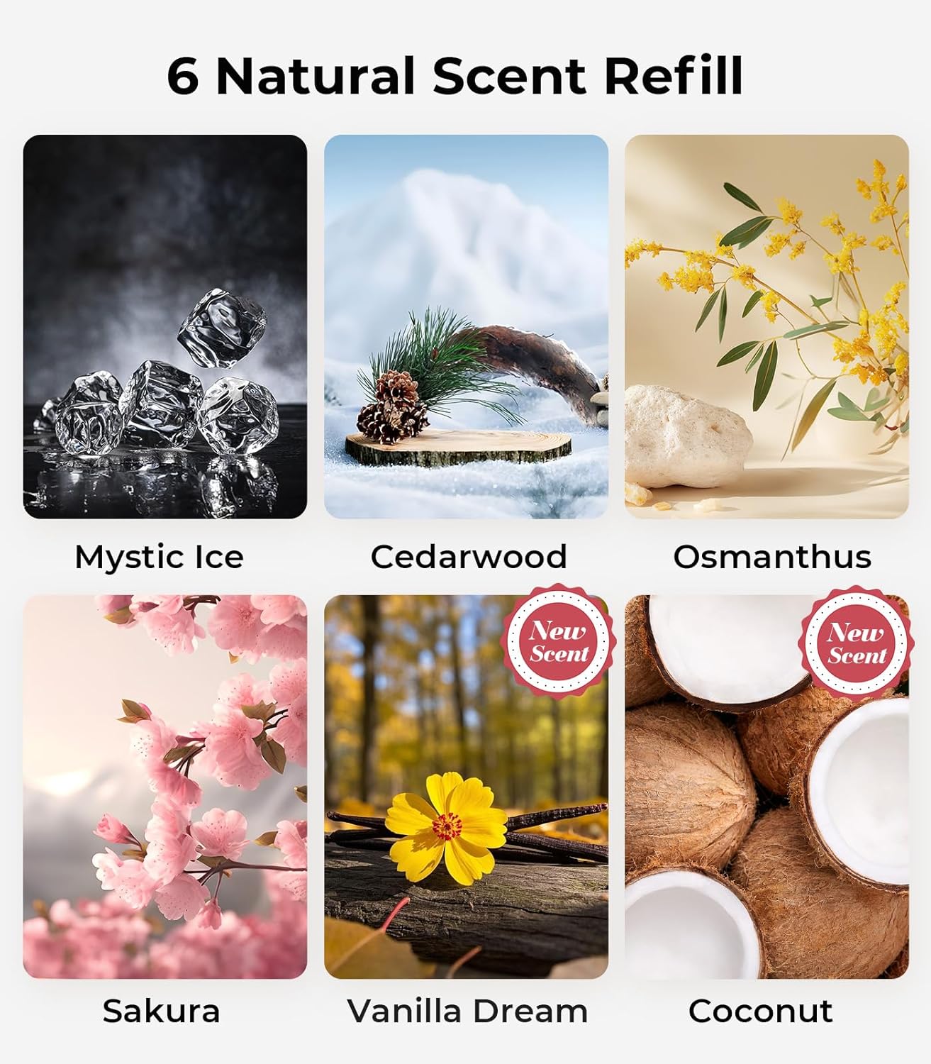 Smart Car Air Fresheners, Ambient Light & Mist Fragrance, Auto On/Off Car Air Freshener Diffuser, Adjustable Intensity, Lasts 6 Months, Built-in Battery, Premium Scents Refill X2 - Cedarwood