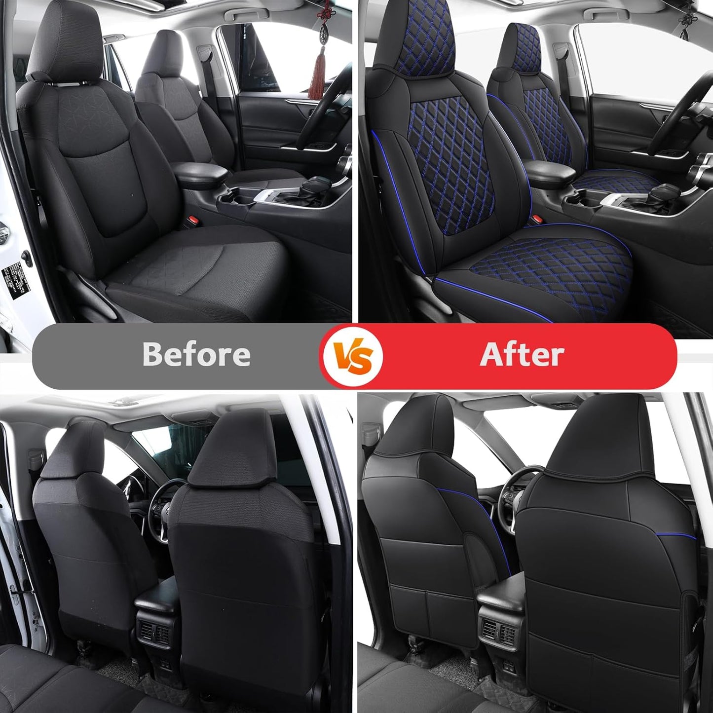 MIROZO Seat Covers for Rav4 Non-Hybrid,Faux Leather Car Seat Covers Compatible with 2019-2025 Toyota RAV4 LE,XLE,XLE Premium,Limited (Black and Blue,Not for Hybrid,Adventure&TRD-Off)