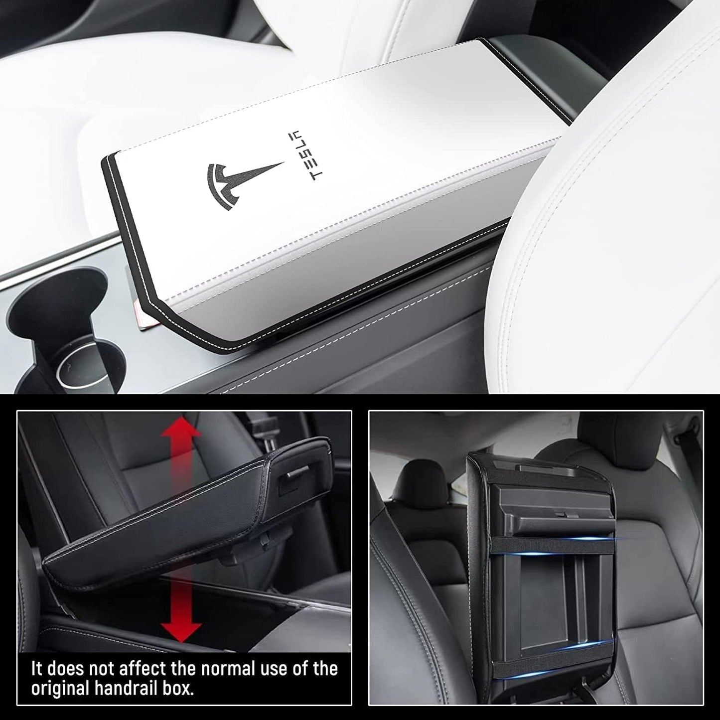 Car Armrest Cover for Tesla Model 3 Y Leather Center Console Armrest Box Cover Anti-Scratch Protector Pad Interior Accessories for Tesla Model 3 Model Y 2017-2023