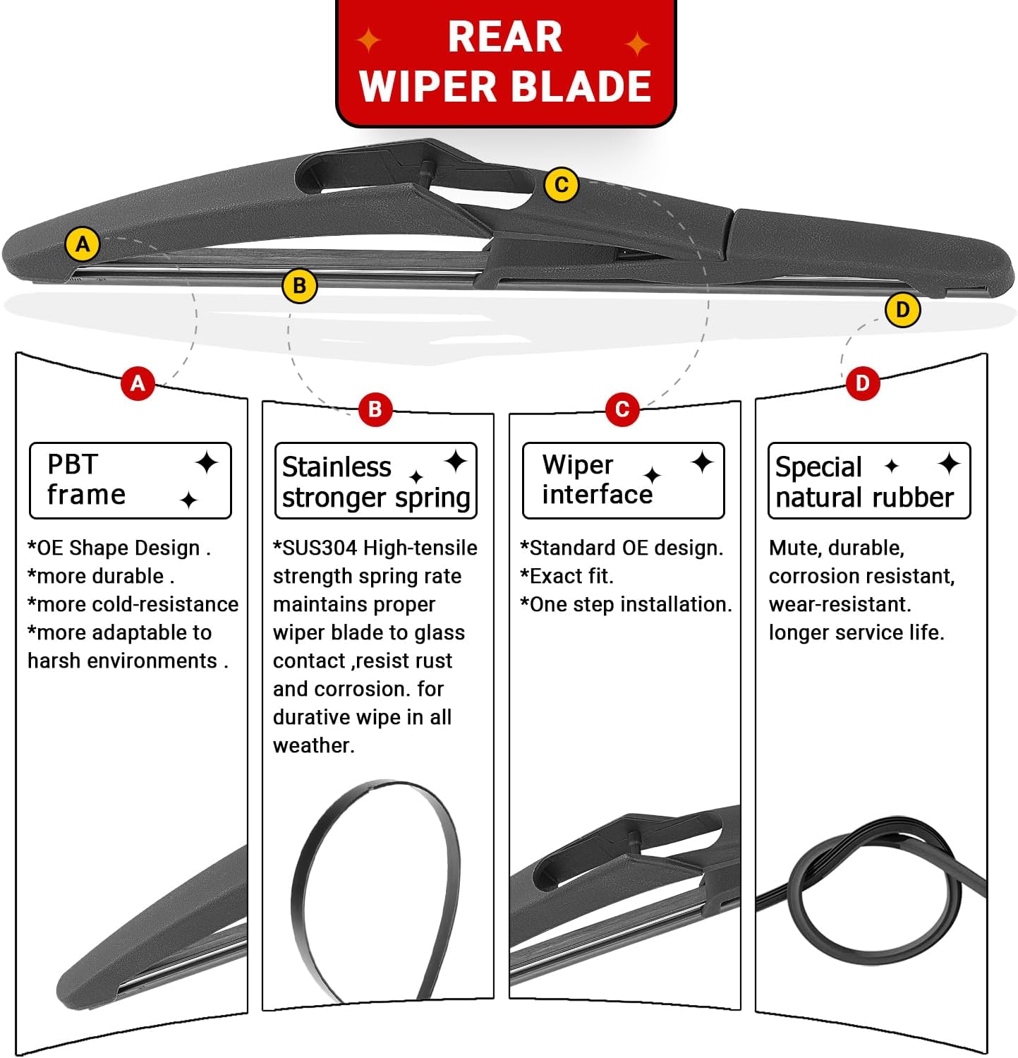 Windshield Wiper Blade Set Replacement for 2006-2011 Mini Cooper and Rear Windshield Wiper Blade-19"/18"/10" (Set of 3) U/J HOOK