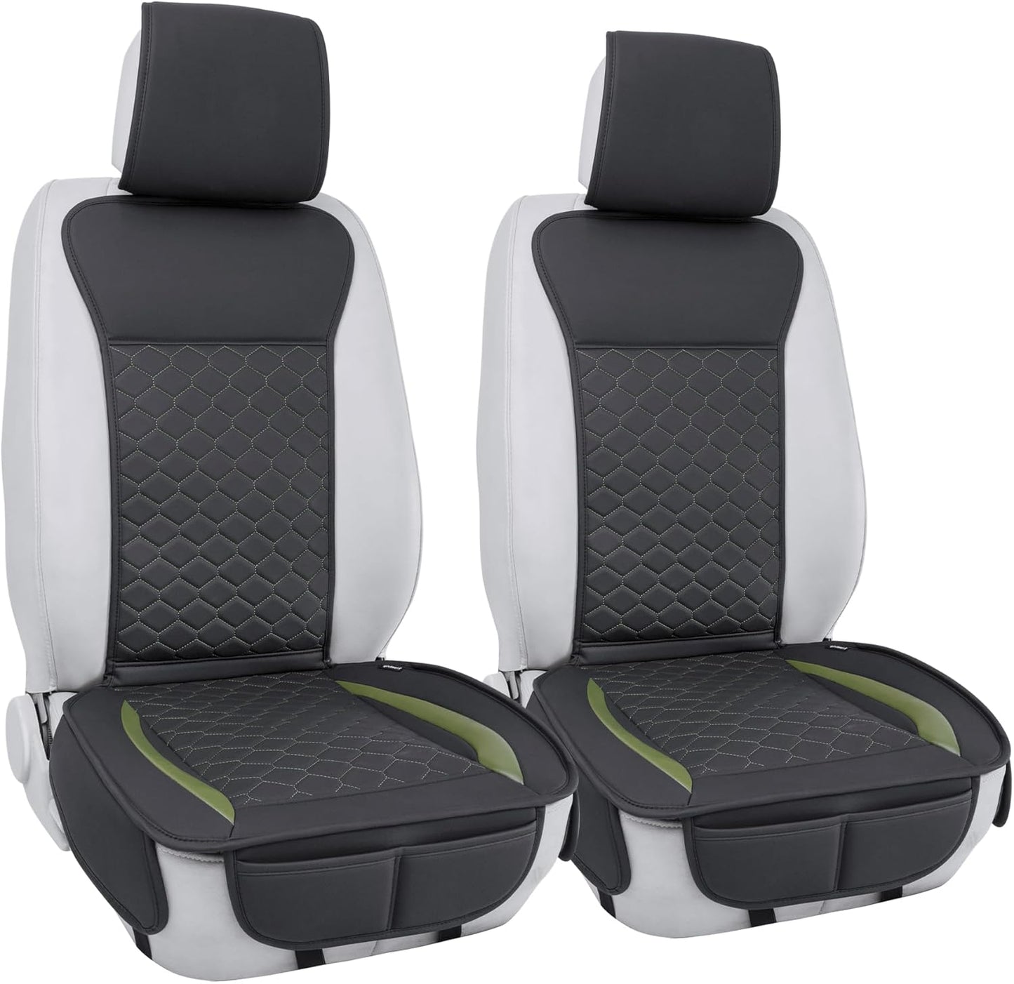 Elantrip 2PCs Front Car Seat Covers Leather Car Seat Protector Universal fit for Most Cars SUVs and Trucks Water Proof Seat Protector Black and Green