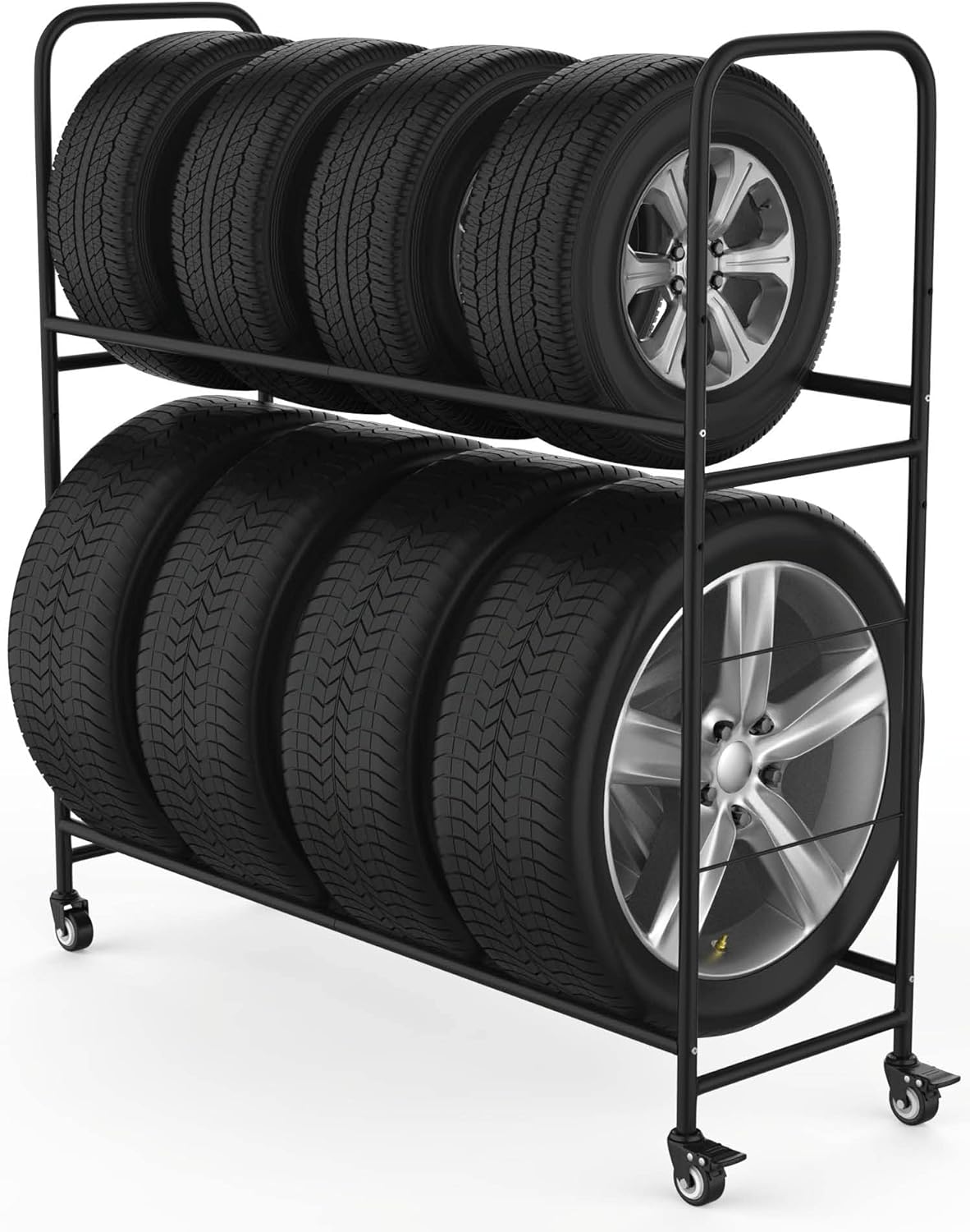 Rolling Tire Rack – Metal, Adjustable, Tire Stand & Protective Cover, Included 4 Adjustable Non Rolling Legs [Updated 48'' L with 4 Wheels Included]