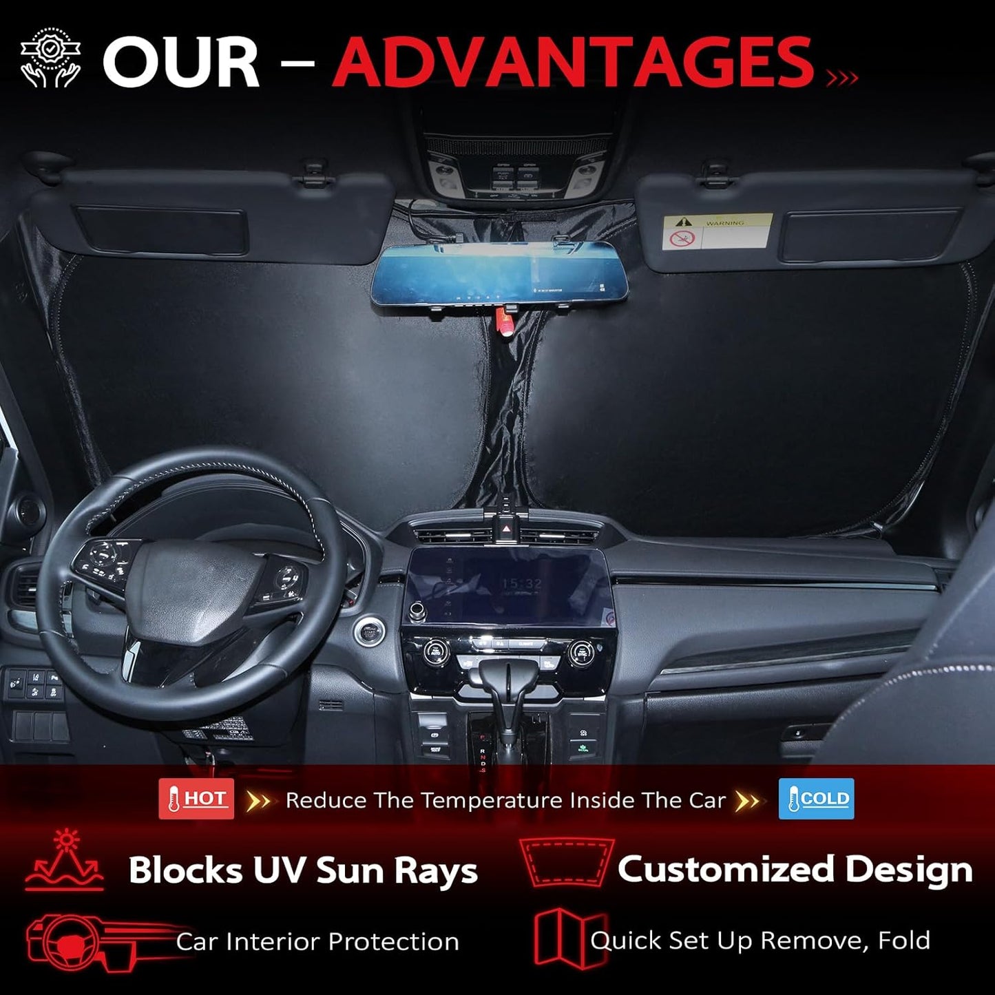 KAYZT Windshield Sun Shade for Honda CRV 2017-2022 CR-V Foldable Sunshade SUV Front Window Custom Fit Accessories