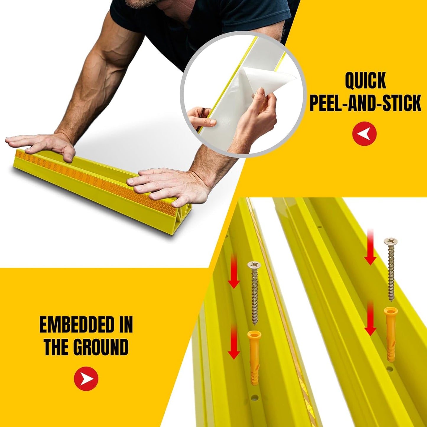 2 Pcs 18'' Parking Car Wheel Stopper for Garage with 2 Installation Methods, Heavy Duty Tire Stops with Reflective Tapes, Car Parking Aids for Garage, Yellow