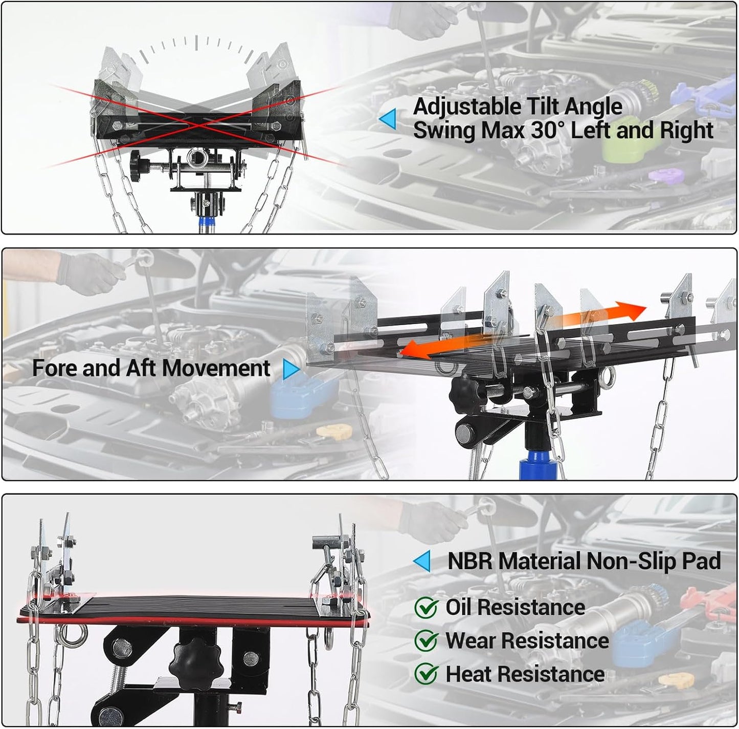 Dual Plunger Hydraulic Transmission Jack 1322lbs Capacity, 33.5"-69" High Lift 2-Stage Hydraulic Telescoping Jack, Trans Jack Stand with 8MM Non-Slip Pad, Foot Pedal & Swivel Wheel, Blue