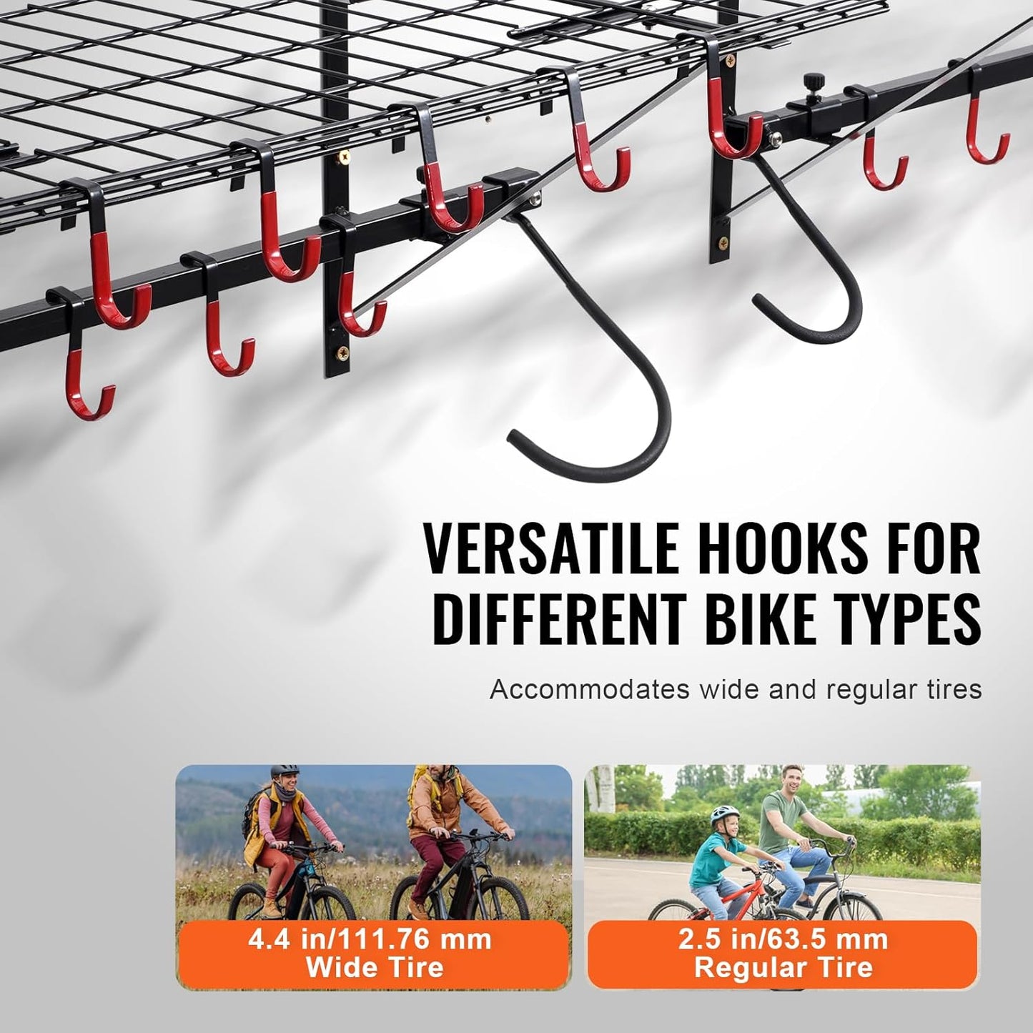 VEVOR Bike Storage Rack, 4 Bike Racks, Wall Mount Bike Storage Hanger with 2 Shelves, Home and Garage Organizer, Customizable for Various Bike Sizes, Adjustable Holder, Holds Up to 500 lbs, 63-inch