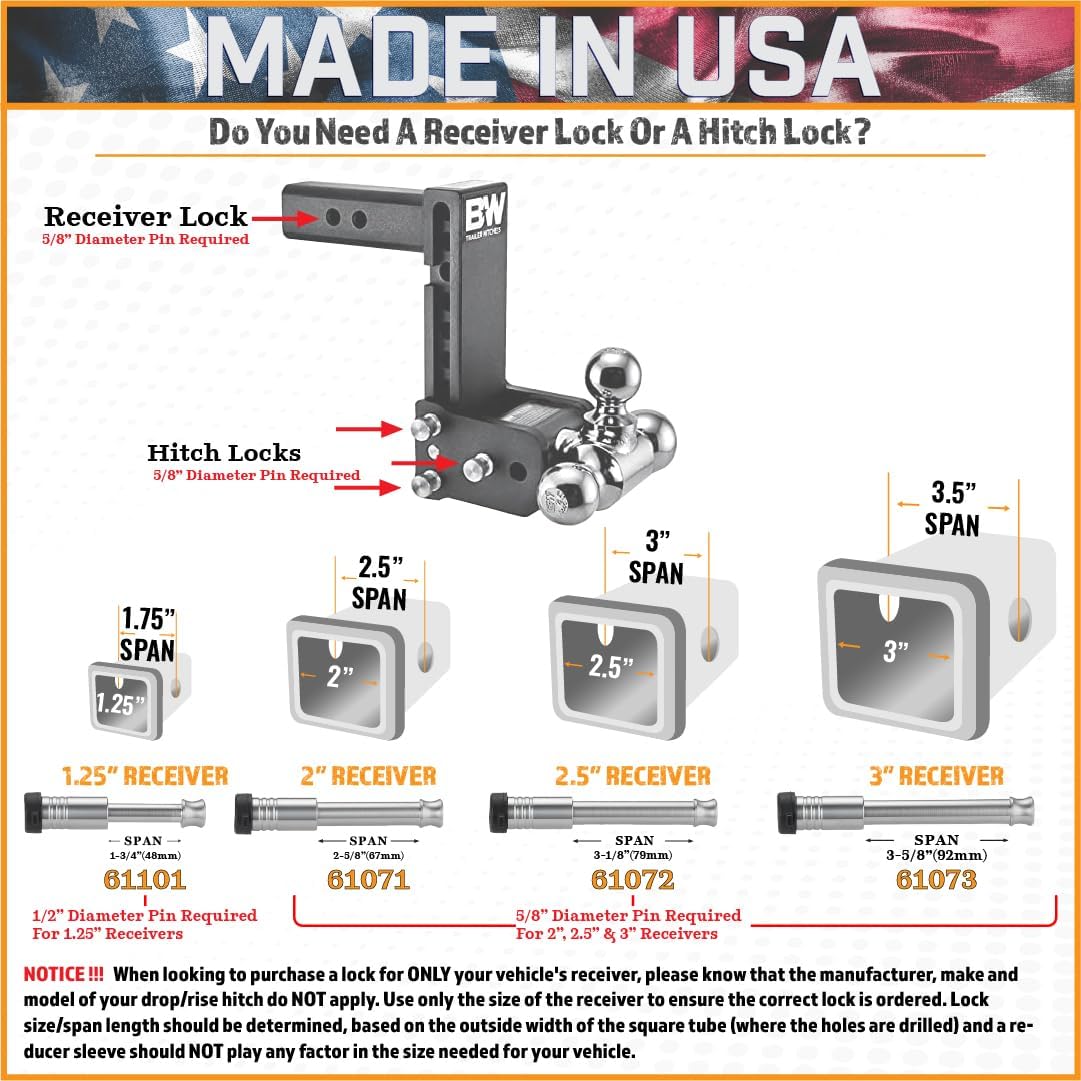 61573 | 2 Pack, Keyed Alike, Receiver Locks for 3" Receiver