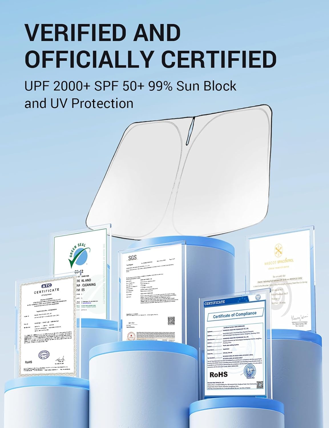 Proadsy for Hyundai Santa Fe 2019-2025 Windshield Sun Shade 4-Layer Foldable Front Sunshade Protector Sun Visor Blocks UV Rays Keep Car Cooler