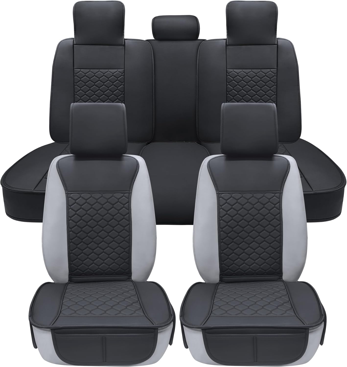 Elantrip Car Seat Cover Full Set Leather Car Seat Protector Universal fit for Most Cars SUVs and Trucks Water Proof Front and Rear Seat Protector Black