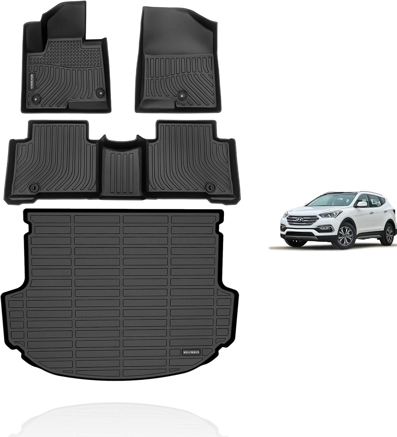 KELCSEECS All Weather Floor Mats & Cargo Liner for 2013 2014 2015 2016 2017 2018 Hyundai Santa Fe Sport(Only 5 Seater) Automotive Car Mats Trunk Liner Floor Liners Trunk Mat Santa Fe Sport Floor Mats