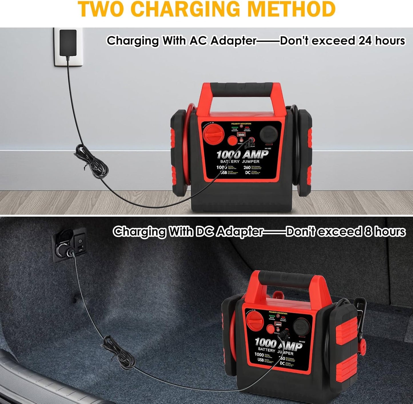 Car Battery Jump Starter-1000Amp 12V Lead-Acid Battery Jump Box with 260PSI Air Compressor, 10000 mAh Portable Power Station, Jump Pack for Vehicles Up to 5L Gas or Diesel