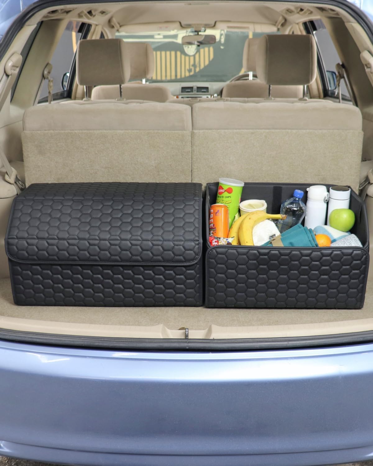 Trunk Organizer For Car - Collapsible Storage Bins - Keep Groceries, Sports Gear & Tools Secure On Road Trips - Best Gifts for Men - Heavy Duty Cargo Tote (Black 21.6)
