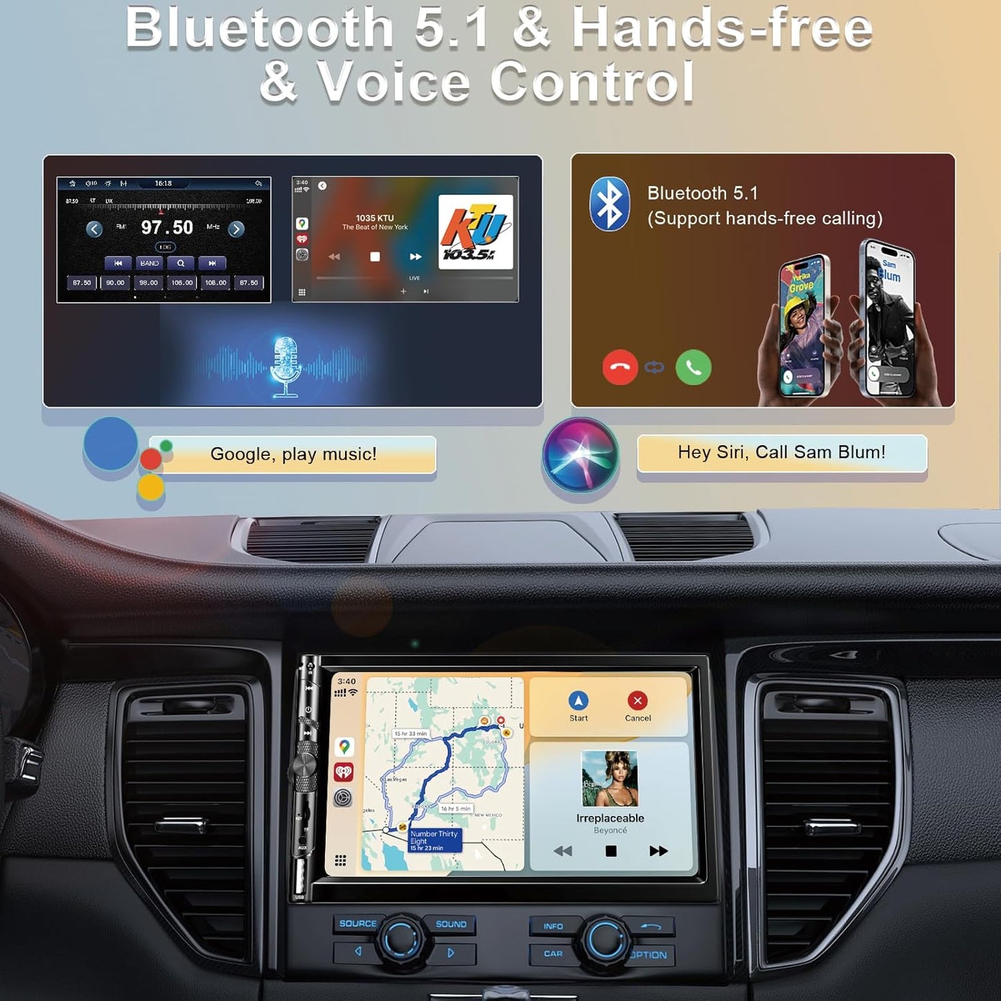 7 Inch Car Stereo with Wireless Apple CarPlay,Double Din Car Radio Androdi Auto,Bluetooth 5.2,IPS 1024 * 600 Display,FM Radio, Backup Camera,Online Navigation,178 * 100mm,Car Audio Receivers
