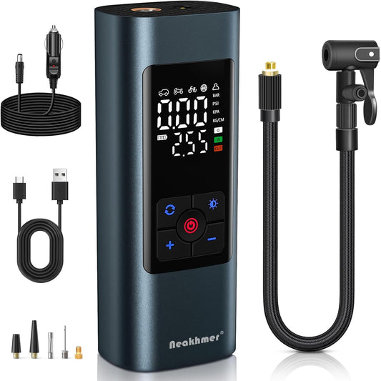 Tire Inflator Portable Air Compressor: Cordless Air Pump for Car Tires 150PSI - Tire Pump with Pressure Gauge for Car Bike Motorcycle Balls (Grey Blue)