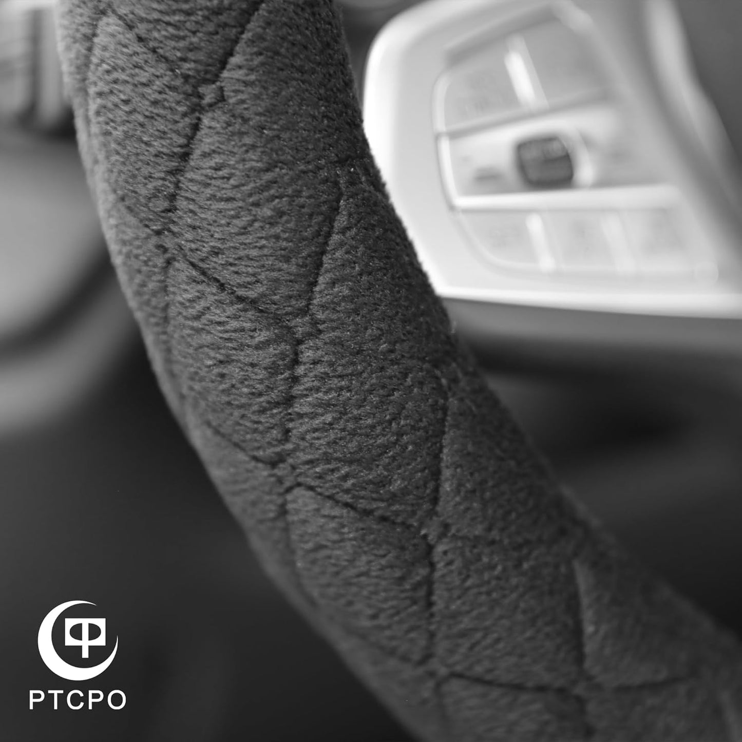 Soft Car Steering Wheel Cover for Sedan, SUV, Warm Luxury Velvet, Odorless, Universal, Anti Slip, Summer Winter, Black, D Shape(Flat Bottom)