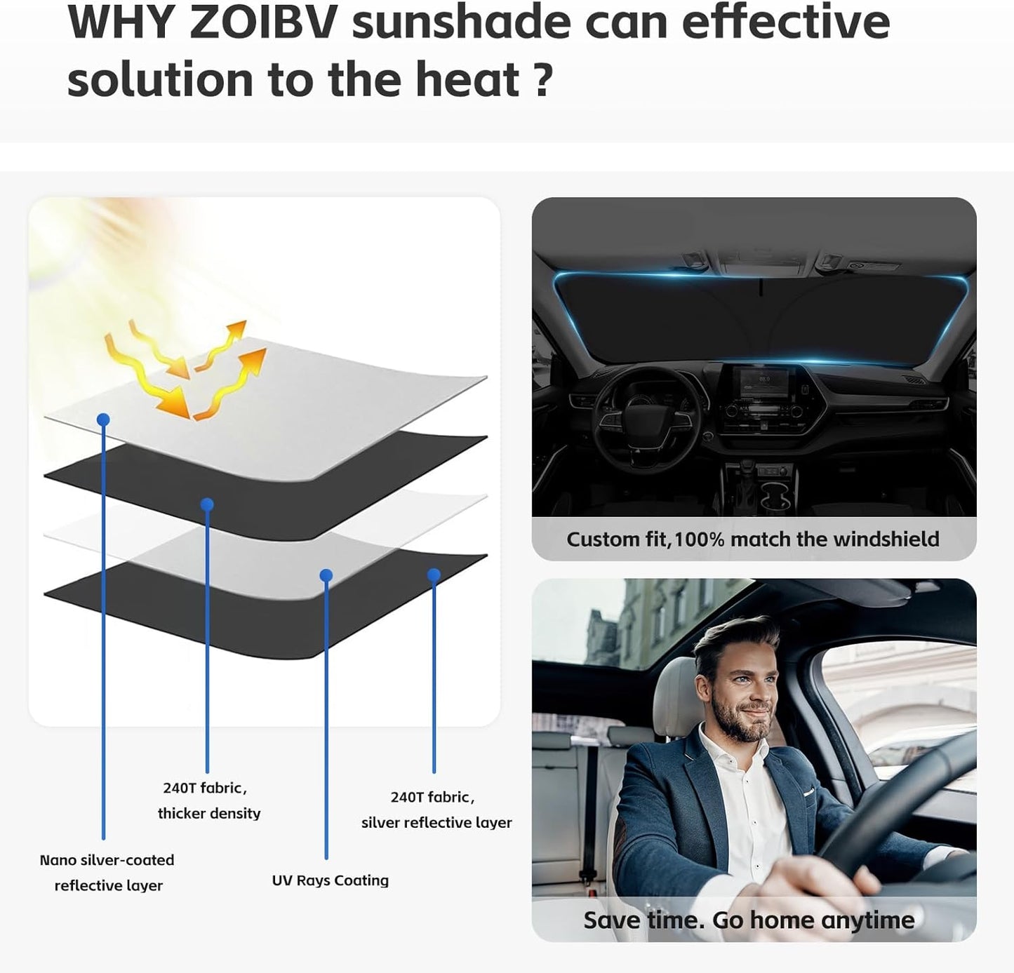 for Honda Accord 9th Gen 2013-2017 Sun Shade Sunshade Windshield Cover, 4-Layer Front Window Shade Custom Fit Accord Sun Visor Shield 240T Foldable Shade Blocks UV Rays Cooler Car Accessories