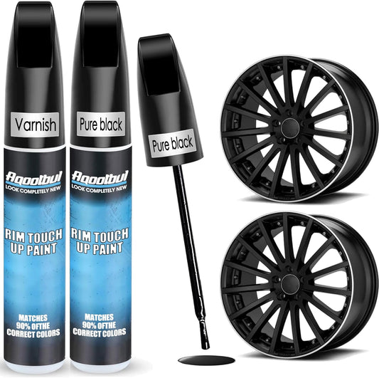 Rim Touch Up Paint - Car Wheel Repair Kit Curb Rash, Gloss or Matte Black Rim Touch Up Paint, Quick And Easy Wheel Scratch Repair Kit, Wheel Repair Kit Curb Rash (Pure Black + Varnish)