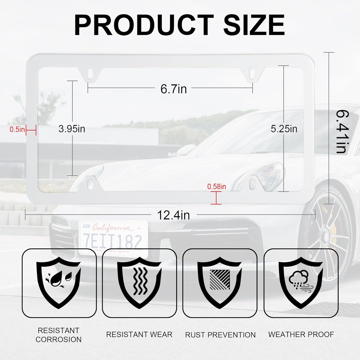 LivTee 4 Holes Stainless Steel License Plate Frames, 2 PCS Car Licence Plate Covers, Automotive Exterior Accessories Slim Design with Bolts Washer Caps for US Vehicles, White