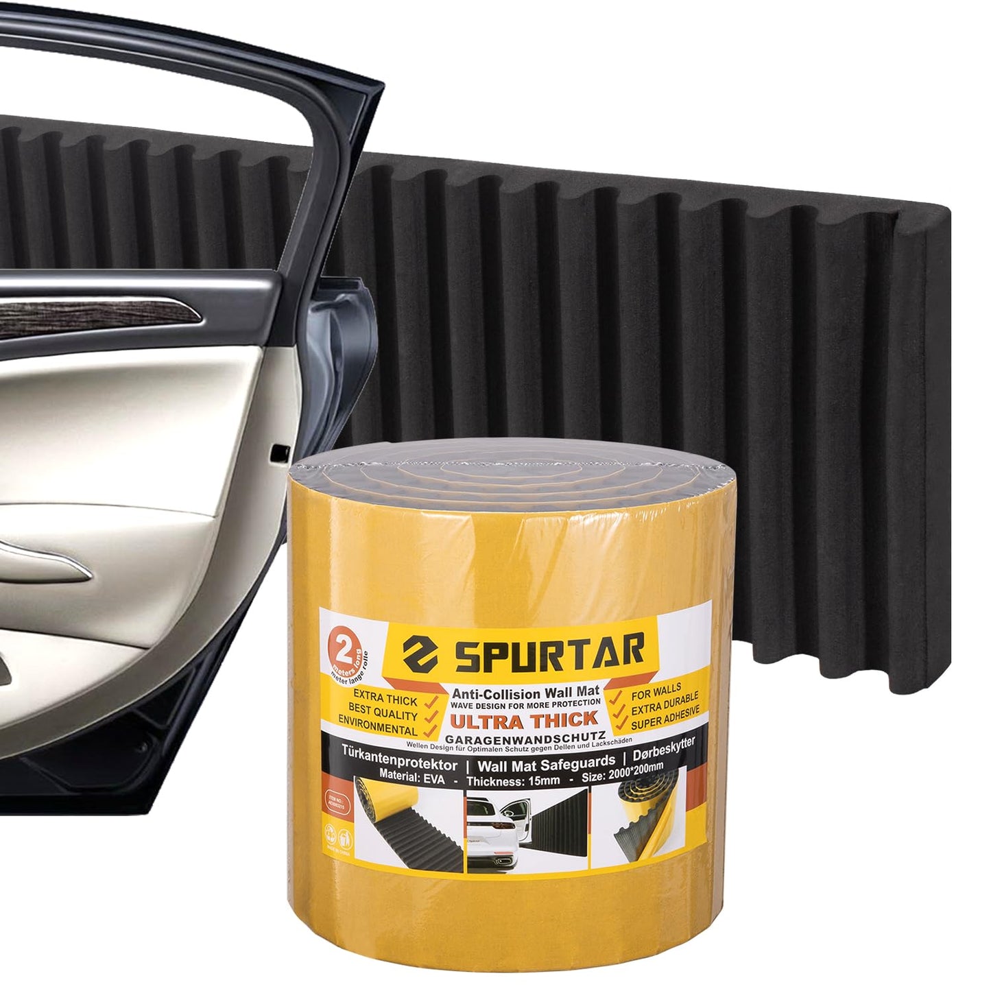 Spurtar Ultra Thick Garage Wall Protector Garage Parking Aid, Self-Adhesive Car Door Protector, Wavy-Mat Wall Padding, Vehicle Door Edge Guards, Bumper Guards Protection Pads, 79" L x 8" W x 3/5"