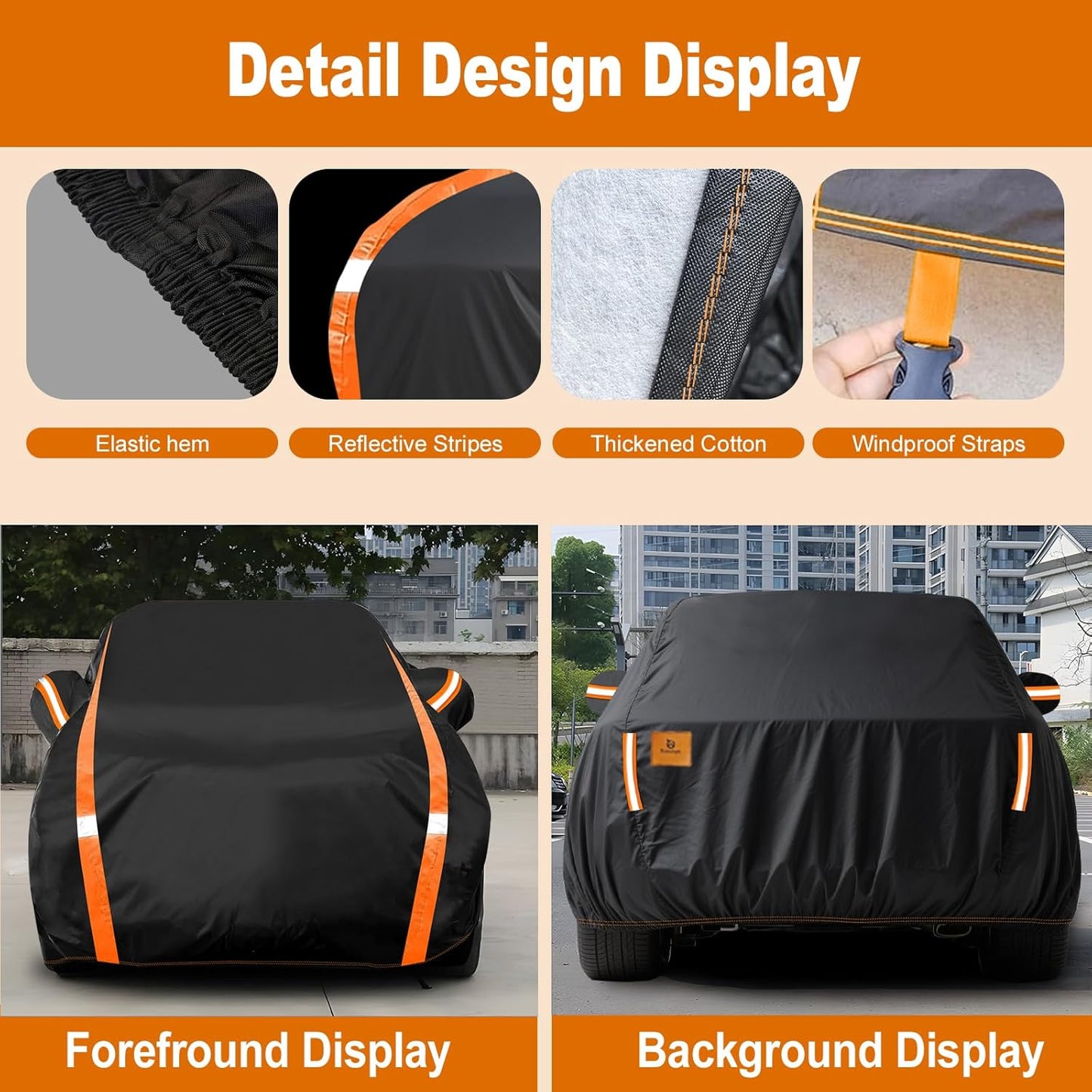 Car Cover Waterproof All Weather for SUV Automobiles UV Protection Snowproof Rain Sun with Door Zipper Full Exterior Outdoor Full Car Cover Universal Fit Up to 187"