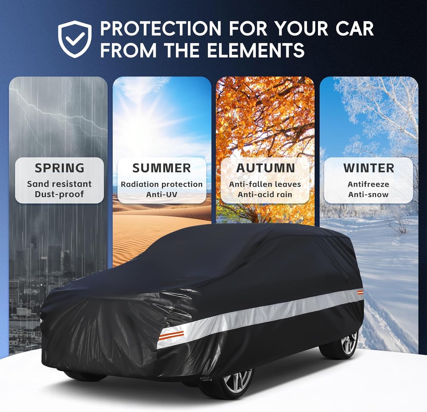 10 Layers SUV Car Cover Custom Fit for Chevy Tahoe (2007-2024) Waterproof All Weather for Automobiles, Outdoor Full Cover Sun UV Rain Protection with Cotton.Black