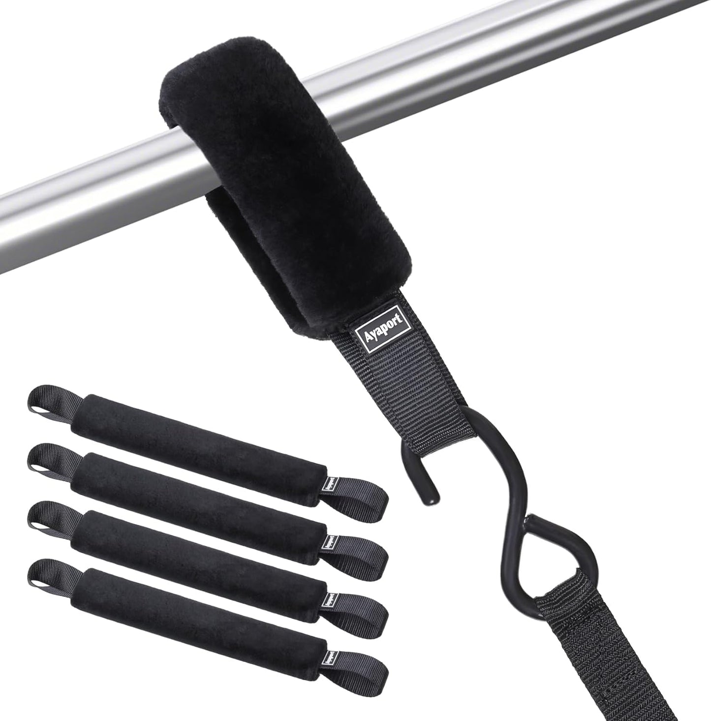 Ayaport Soft Tie Cover Set Include 4 pcs Synthetic Sheepskin Plush Covers and 4 pcs Soft Loop Tie Down Straps for Protecting Motorcycle, Dirt Bike, ATV, UTV etc. 1"x15"