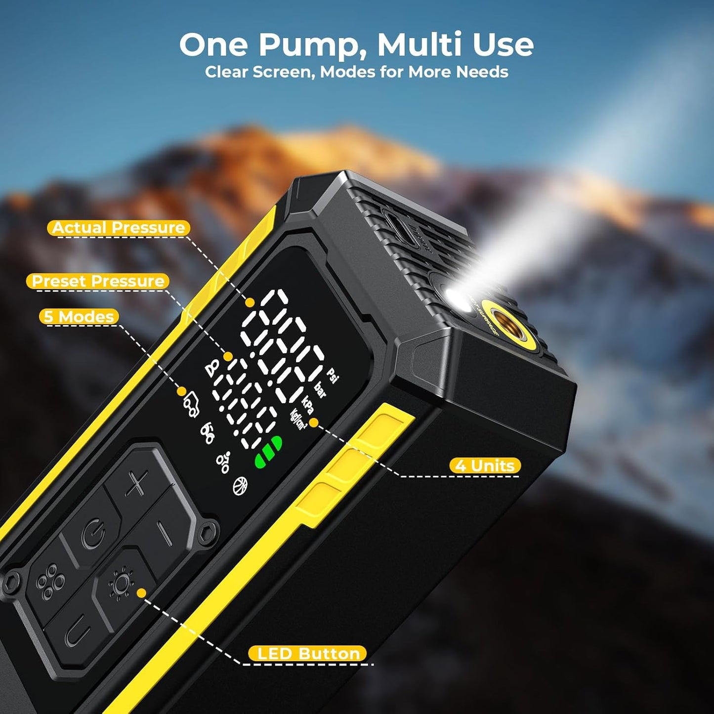 Tire Inflator Portable Air Compressor, 150 PSI Portable Tire Inflator for Car with Digital Gauge, Air Pump for Inflatables with LED & Auto Shut-Off, Ideal for Car, Motorcycle, Bicycle and Ball