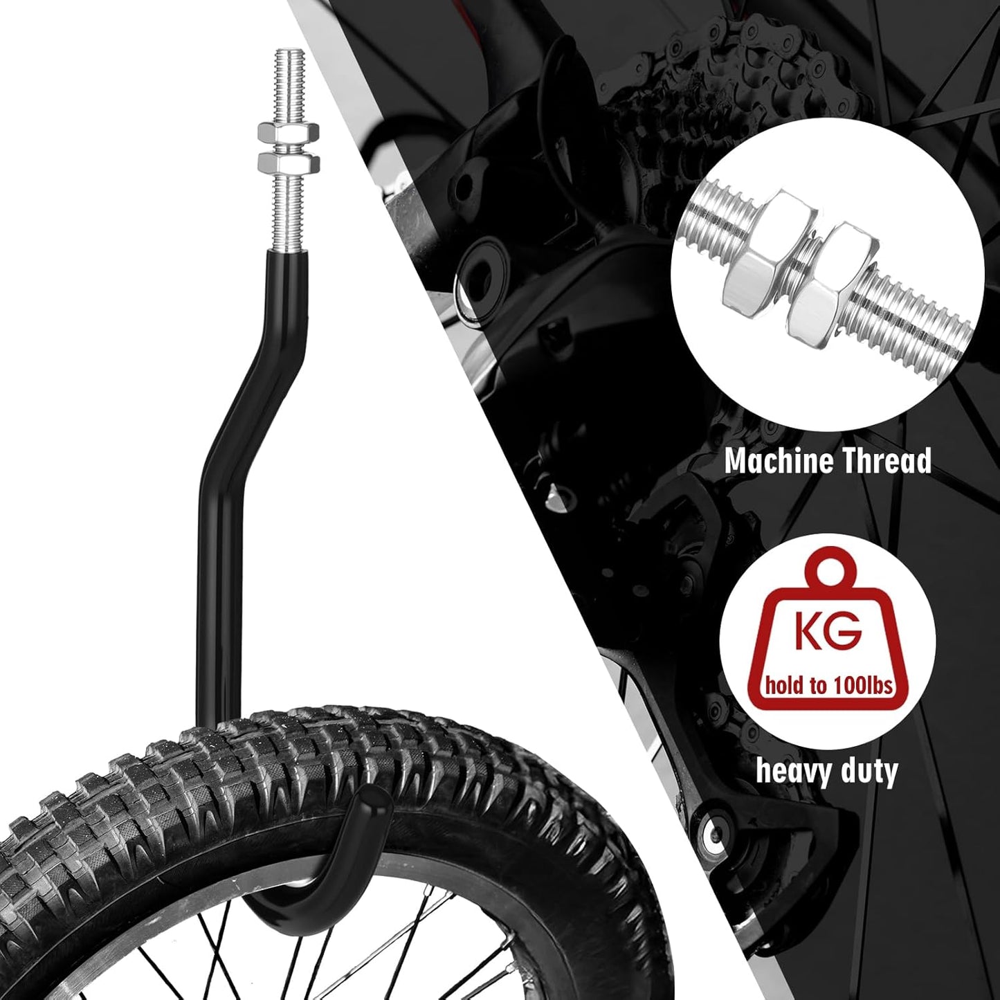 Shimeyao 4 Pcs Machine Thread Bicycle Storage Hook with Nut Heavy Duty Bike Hooks M10 x 1.5 Machine Threading Hook Rubber Coated Bicycle Hanger for Hanging Large Mountain Bike Tire (2.17 Inch,Black)