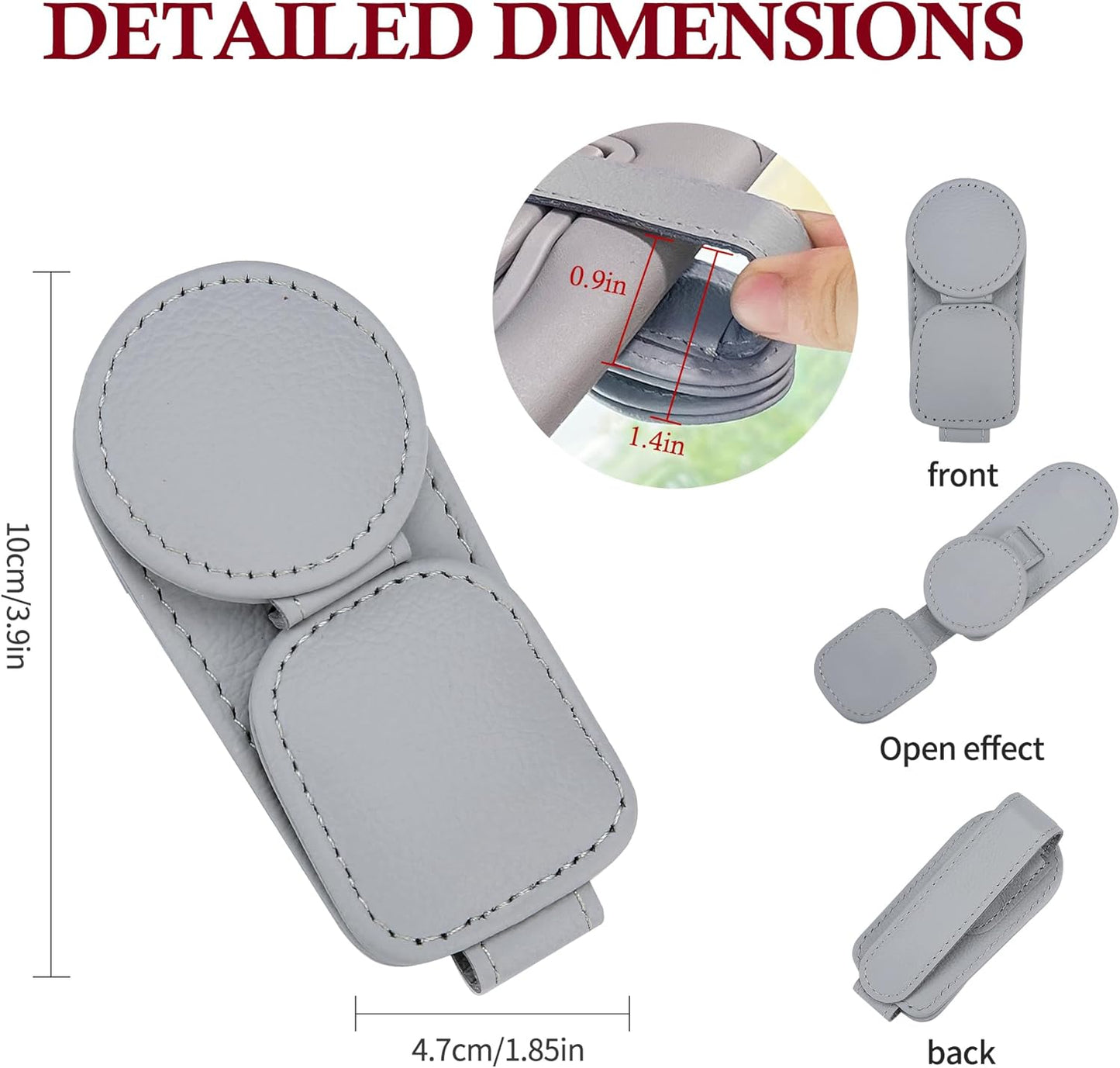 KIWEN Sunglasses Holder for Car Visor, Magnetic Leather Sunglass Eyeglass Hanger Clip for Car Sun Visor Accessories (1, Gray)