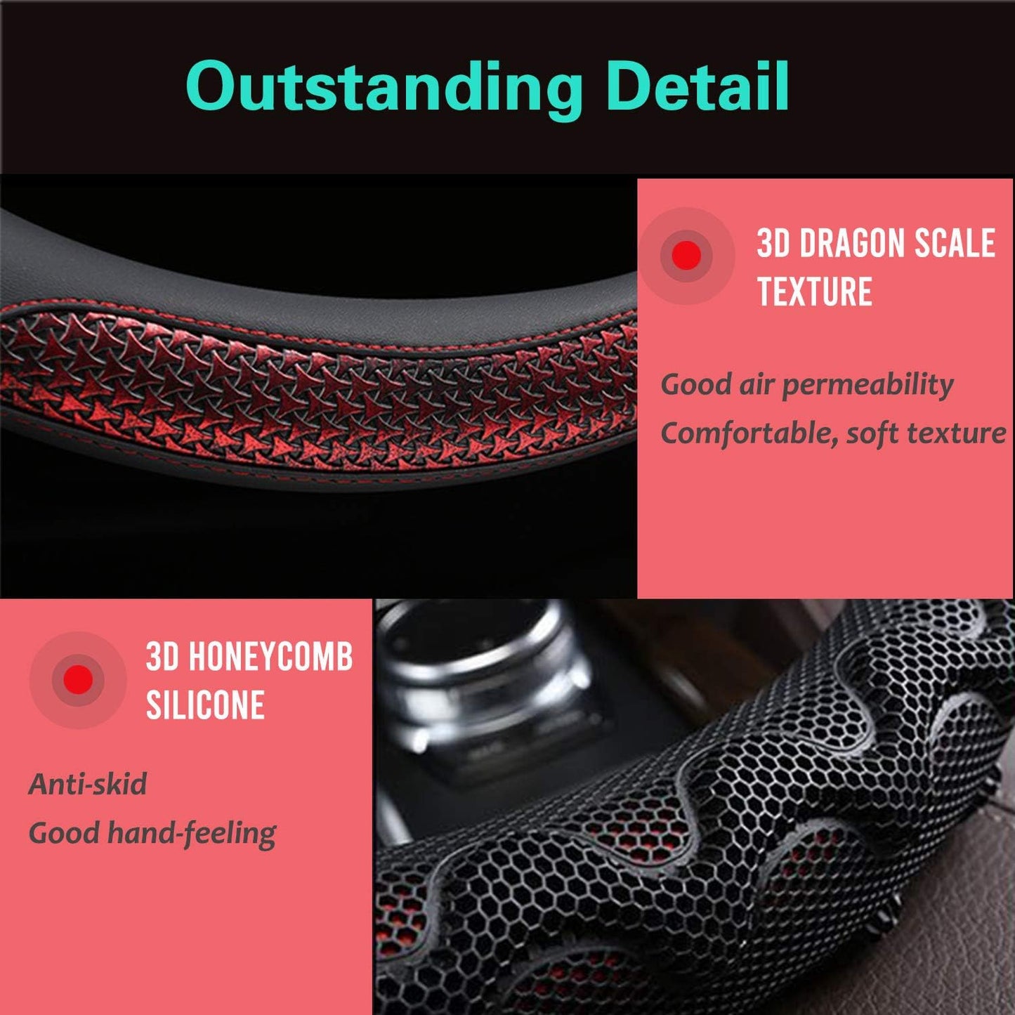 PINCTROT Small Size Steering Wheel Cover Great Grip with 3D Honeycomb Anti-Slip Design, 14 Inch (Wine Red)